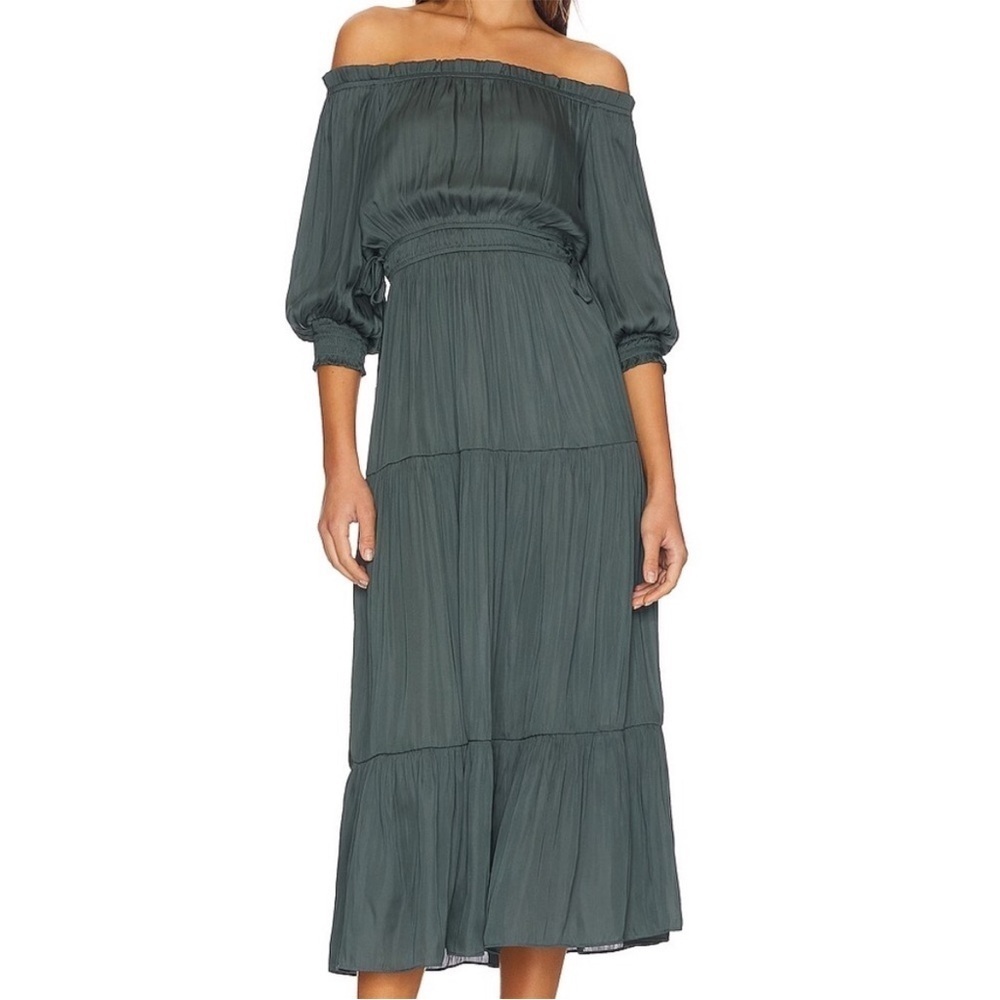 NWT MinkPink x Revolve Anya off shoulder Midi Dress in Dark teal size x-small